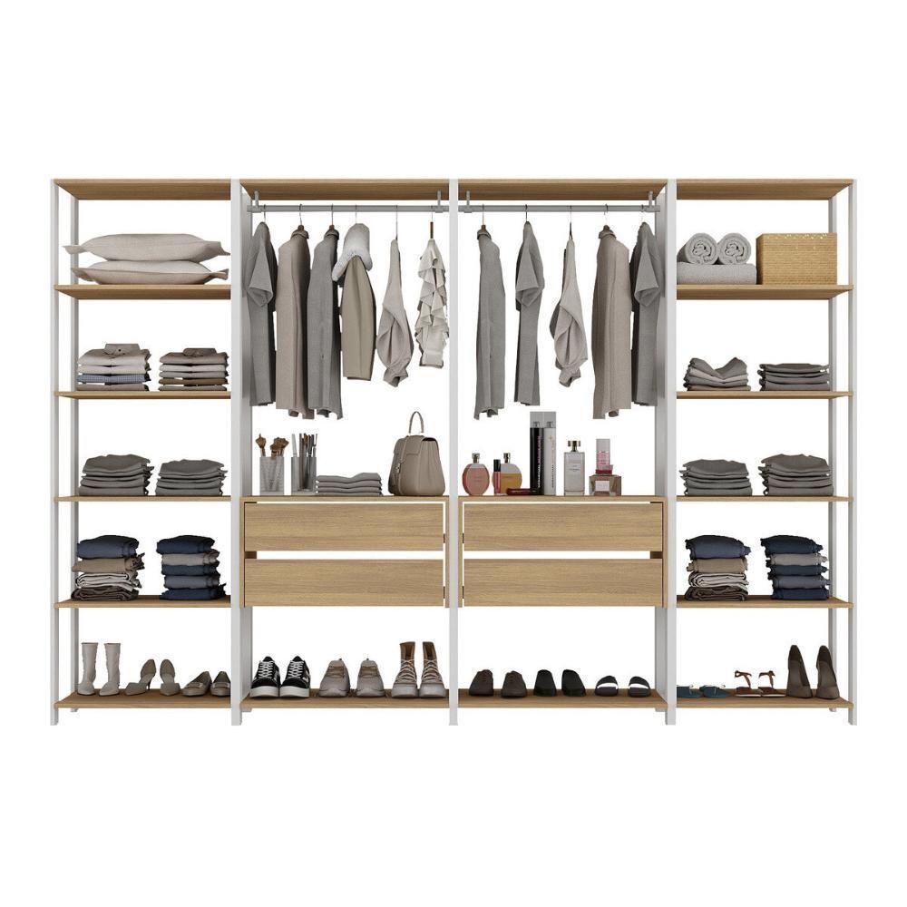 Closet Aberto Modulado Arara Organizadora Com Cabideiro 270cm Allegra Multimóveis Mp4390 Branco/madeirado - 5