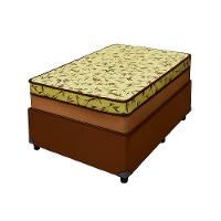 Cama Box Solteiro 88 Tecido Sintético Marrom Com Colchão De Espuma D33 Tokio Bege - 1