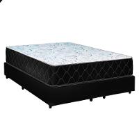 Cama Box Queen 158 Tecido Sintético Preto Com Colchão Marrocos - Poliéster - Espuma D33 30cm - 1