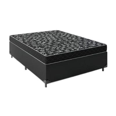Cama Box Casal 138 Tecido Sintético Preto Com Colchão Espuma D20 - Tampo Preto 12cm