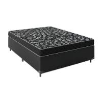 Cama Box Casal 138 Tecido Sintético Preto Com Colchão Espuma D20 - Tampo Preto 12cm - 1