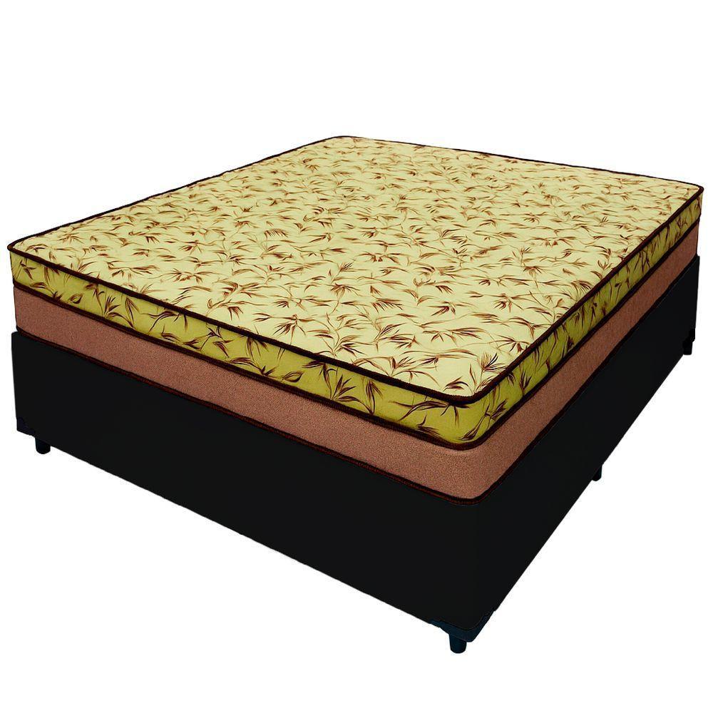Cama Box Casal 138 Tecido Sintético Preto Com Colchão Espuma D33 Tokio Bege - Bello Box - 65x138x188 - 1
