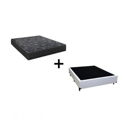 Cama Box Casal 138 Tecido Sintético Branco Com Colchão Lisboa Bello Box Espuma D28 Preto