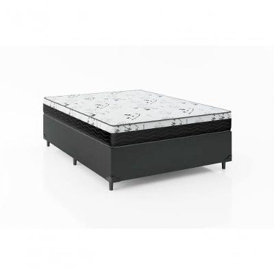 Cama Box Casal 138 Sintético Preto Com Colchão Espuma D33 One Face - Bello Box - 58x138x188