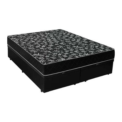 Cama Box Baú Queen 158 Tecido Sintético Preto Com Colchão Espuma D20 - Tampo Preto Bello Box 12cm