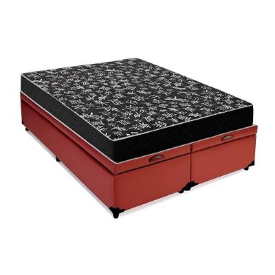 Cama Box Baú Queen 158 Tecido Sintético Marrom Com Colchão Espuma D20 - Tampo Preto Bello Box 12cm