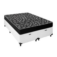 Cama Box Baú Queen 158 Tecido Sintético Branco Com Colchão Espuma D20 - Tampo Preto Bello Box 12cm - 1