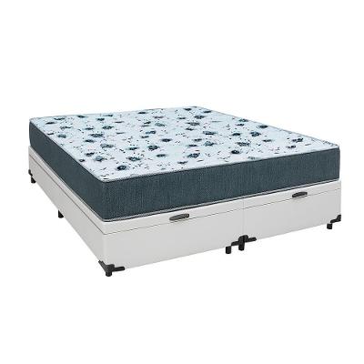Cama Box Baú Queen 158 Tecido Sintético Branco Com Colchão Alegro Bello Box Espuma D28 Cinza 58x158x198
