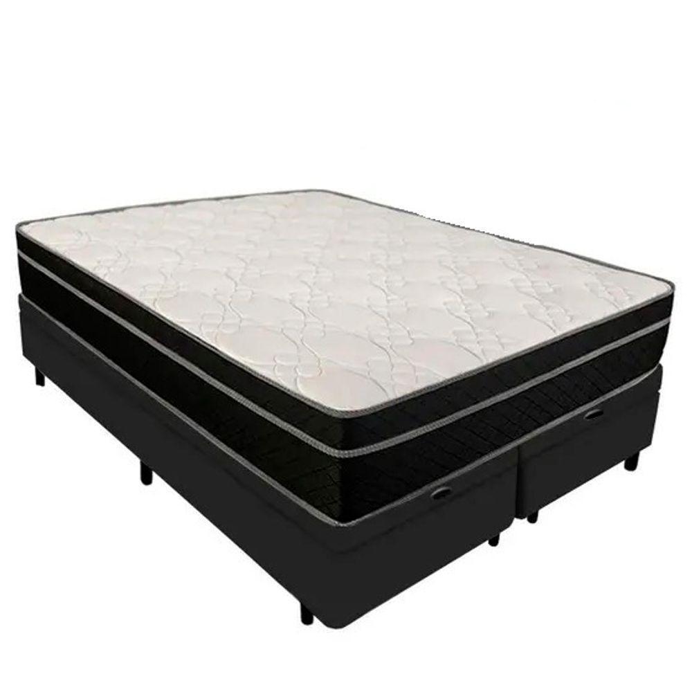 Cama Box Baú Queen 158 Bipartido - Tecido Sintético Preto Com Colchão Paris - Molas Ensacadas Preto 26x158x198 - 1