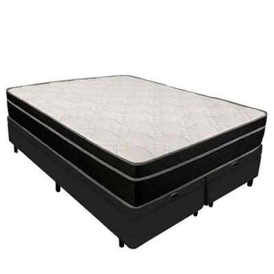 Cama Box Baú Queen 158 Bipartido - Tecido Sintético Preto Com Colchão Paris - Molas Ensacadas Preto 26x158x198