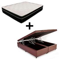 Cama Box Baú Queen 158 Bipartido - Tecido Sintético Marrom Com Colchão Paris De Molas Ensacadas - Bello Box - 26x158x193 - 1