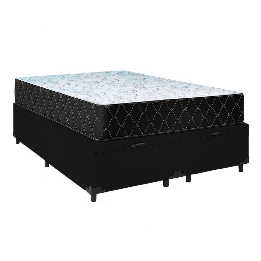 Cama Box Baú King 193 Tecido Sintético Preto Com Colchão Marrocos - Poliéster - Espuma D33 30cm - 1