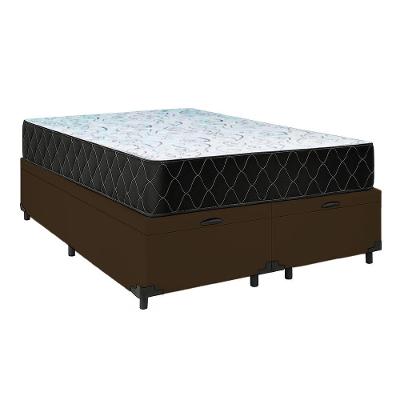 Cama Box Baú King 193 Tecido Sintético Marrom Com Colchão Marrocos - Poliéster - Espuma D33 30cm