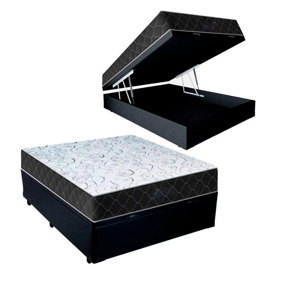 Cama Box Baú Casal Sintético Preto Com Colchão Espuma D33 Marrocos 30cm - 1