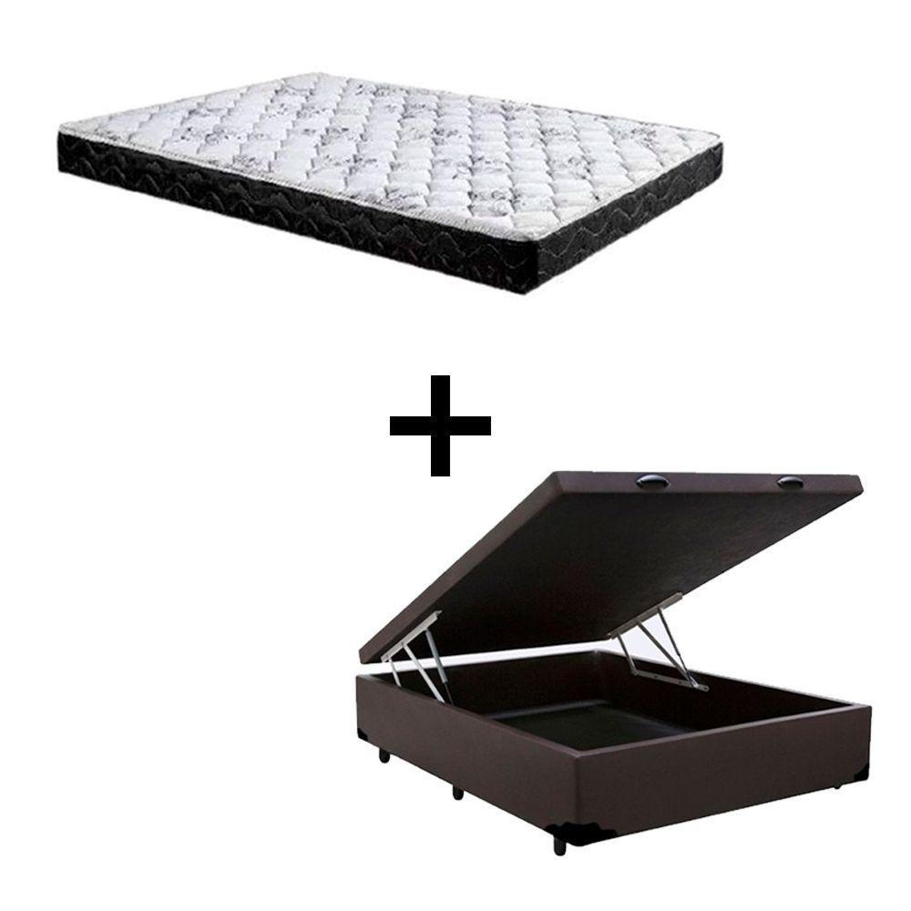 Cama Box Baú Casal 138 Sintético Marrom Com Colchão Green - Bello Box - Espuma D33 Preto - 1