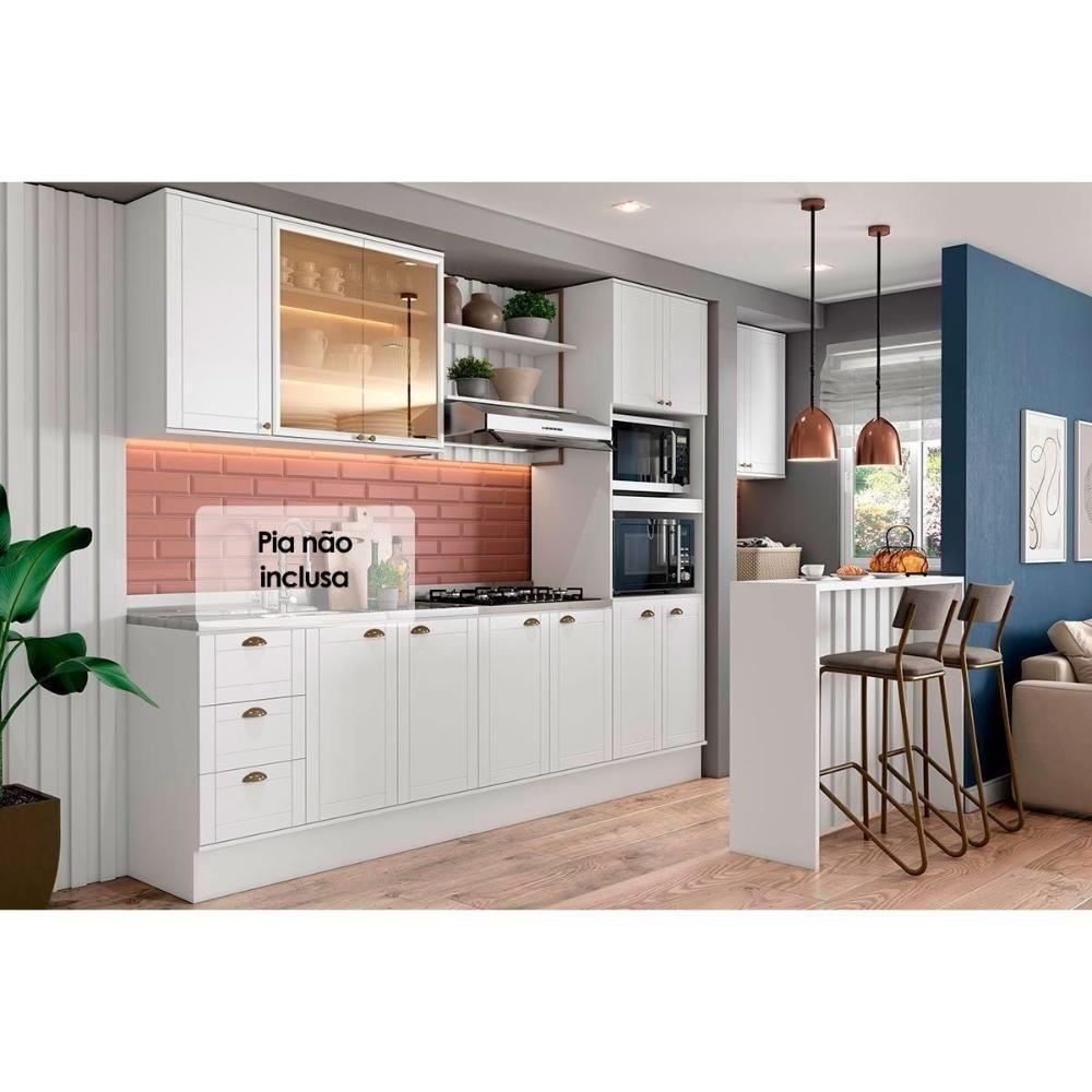 Cozinha Modulada Carraro Bella 9 Peças (2aéreos+3balcões+1paneleiro+1ilha+2complementos) C9p52 Branco-carraro - 1
