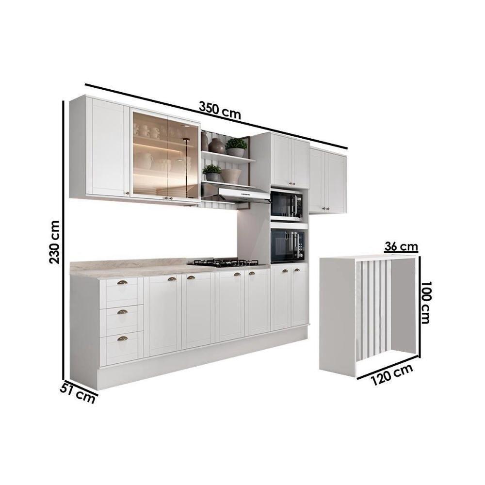 Cozinha Modulada Carraro Bella 9 Peças (2aéreos+3balcões+1paneleiro+1ilha+2complementos) C9p52 Branco-carraro - 3