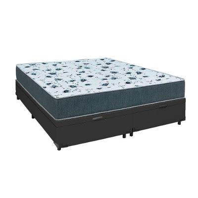 Cama Box Baú Casal 138 Bipartido Tecido Sintético Preto Com Colchão Alegro Bello Box Espuma D28 Cinza 58x138x188
