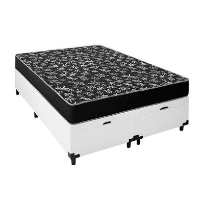 Cama Box Baú Casal 138 Bipartido Tecido Sintético Branco Com Colchão Espuma D20 - Tampo Preto Bello Box 12cm