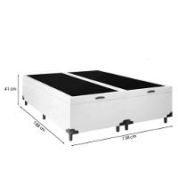 Cama Box Baú Casal 138 Bipartido Tecido Sintético Branco Com Colchão Espuma D20 - Tampo Preto Bello Box 12cm - 2