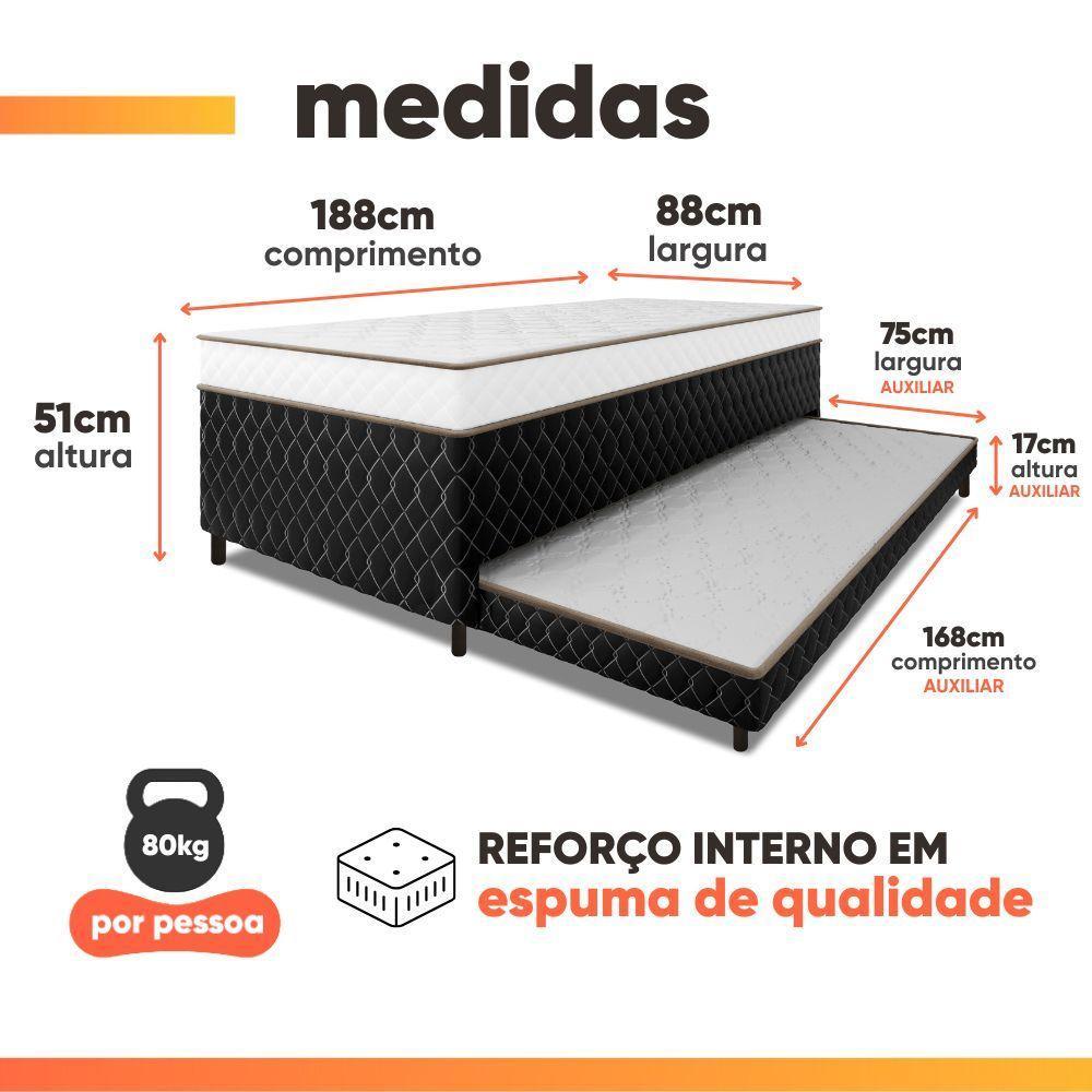 Cama Bibox Solteiro Ortopédica Com Cama Auxiliar Conjugada 88x188x51cm Dani Preto/branco - 8
