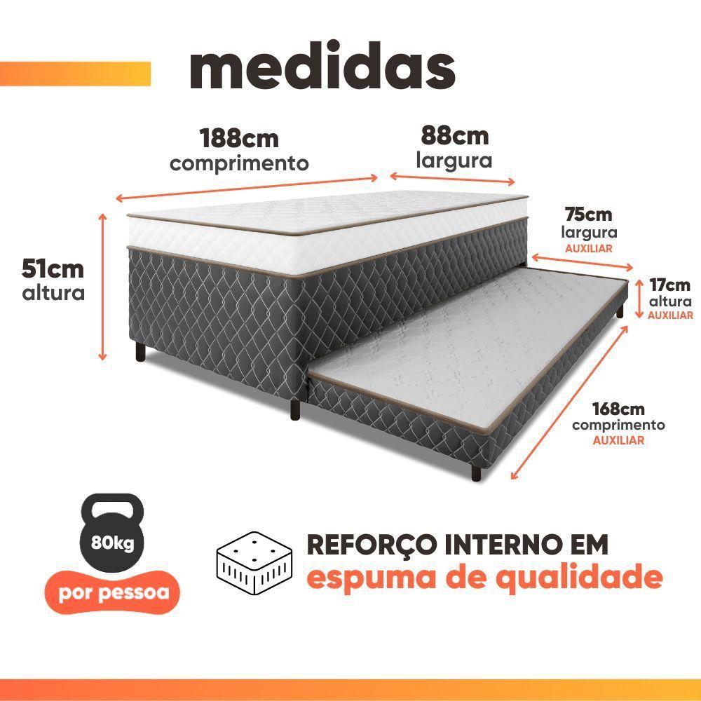 Cama Bibox Solteiro Ortopédica Com Cama Auxiliar Conjugada 88x188x51cm Dani Cinza/branco - 4