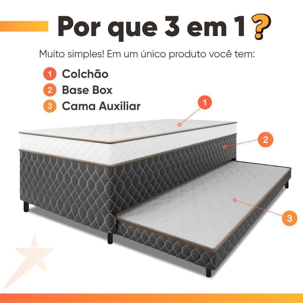 Cama Bibox Solteiro Ortopédica Com Cama Auxiliar Conjugada 88x188x51cm Dani Cinza/branco - 7