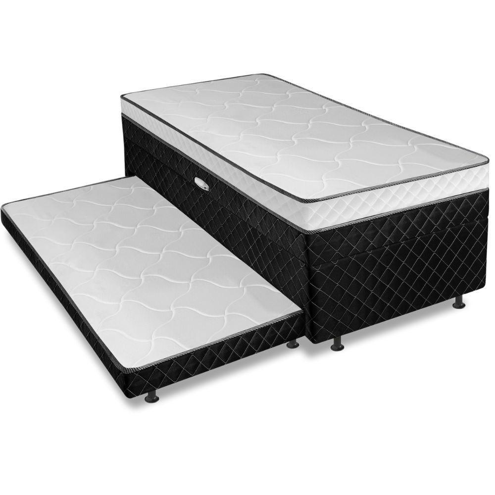 Cama Bibox Com Baú Solteiro Ortopédica Com Cama Auxiliar Conjugada 88x188x51cm Gabi Preto/branco - 1