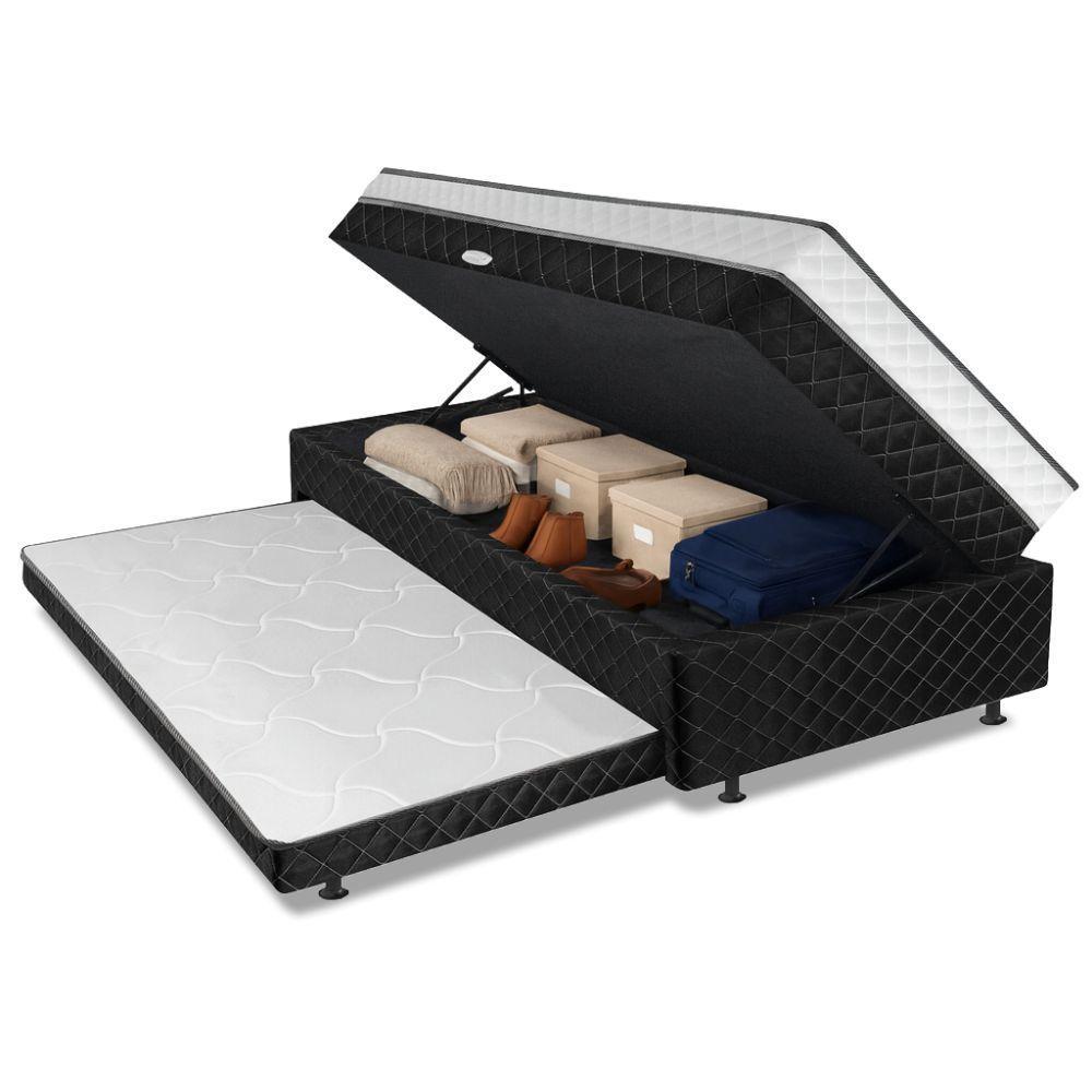 Cama Bibox Com Baú Solteiro Ortopédica Com Cama Auxiliar Conjugada 88x188x51cm Gabi Preto/branco - 2