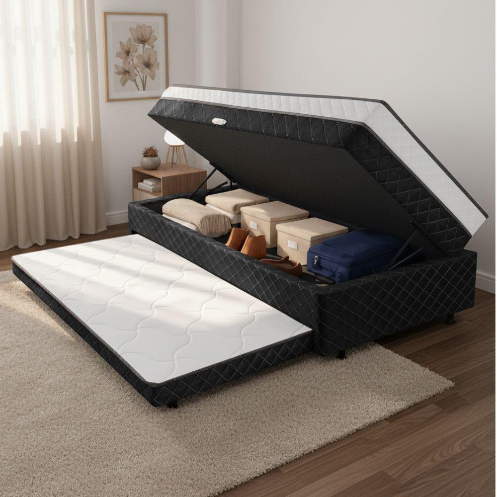Cama Bibox Com Baú Solteiro Ortopédica Com Cama Auxiliar Conjugada 88x188x51cm Gabi Preto/branco - 3