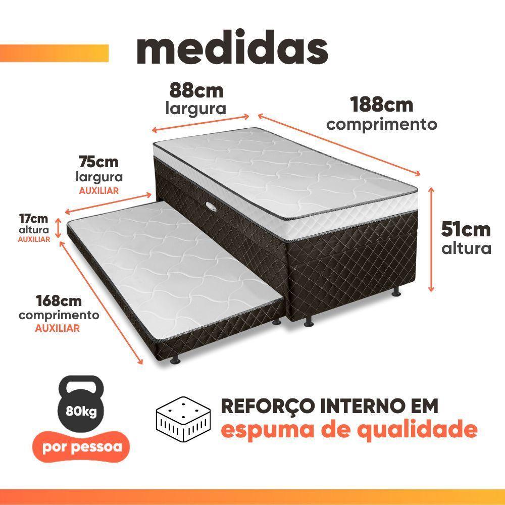 Cama Bibox Com Baú Solteiro Ortopédica Com Cama Auxiliar Conjugada 88x188x51cm Gabi Preto/branco - 4