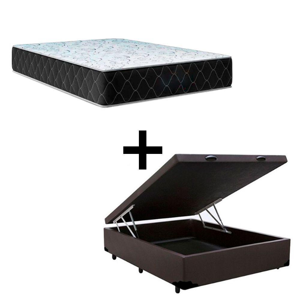 Cama Baú Viúva 128 Tecido Sintético Marrom Com Colchão Marrocos - Poliéster - Espuma D33 30cm - 1