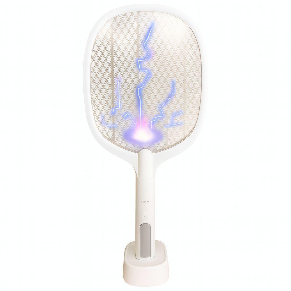Raquete Elétrica Mata Insetos Recarregável Usb Com Base E Luz Led Uv - 1