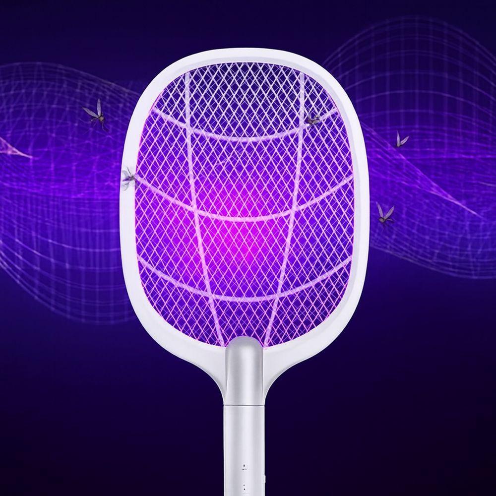 Raquete Elétrica Mata Insetos Recarregável Usb Com Base E Luz Led Uv - 3