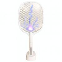 Raquete Elétrica Mata Insetos Recarregável Usb Com Base E Luz Led Uv - 1