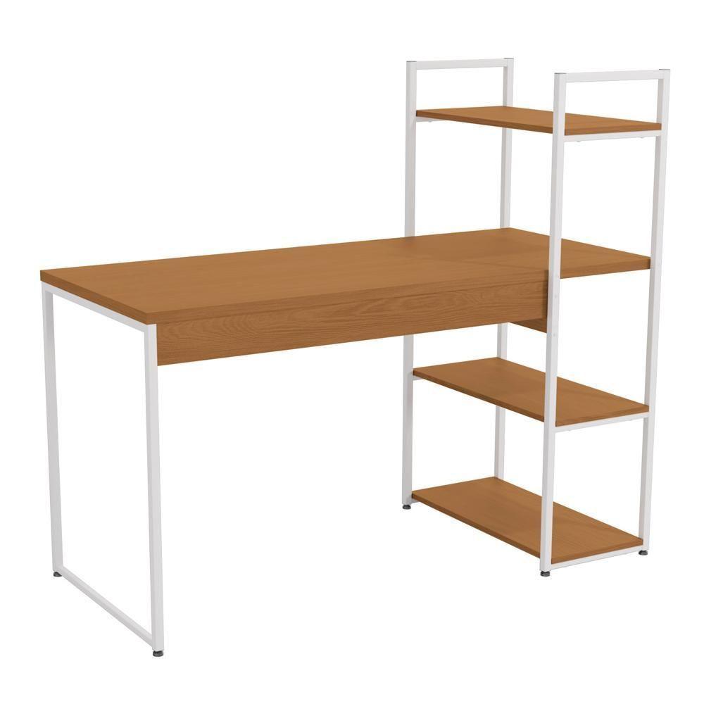 Mesa Escrivaninha Prateleiras 136 Cm Li010 Canela Branco Kpb Canela Branco - 1