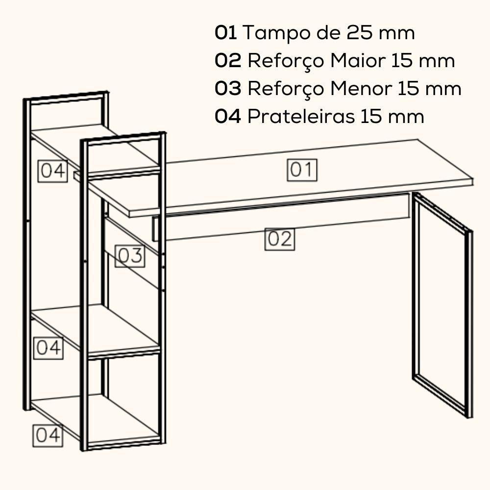 Mesa Escrivaninha Prateleiras 136 Cm Li010 Canela Branco Kpb Canela Branco - 4