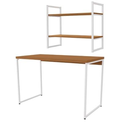 Mesa Escrivaninha E Nicho 2 Prateleiras Canela Branco Kpb Canela Branco