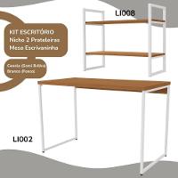 Mesa Escrivaninha E Nicho 2 Prateleiras Canela Branco Kpb Canela Branco - 6
