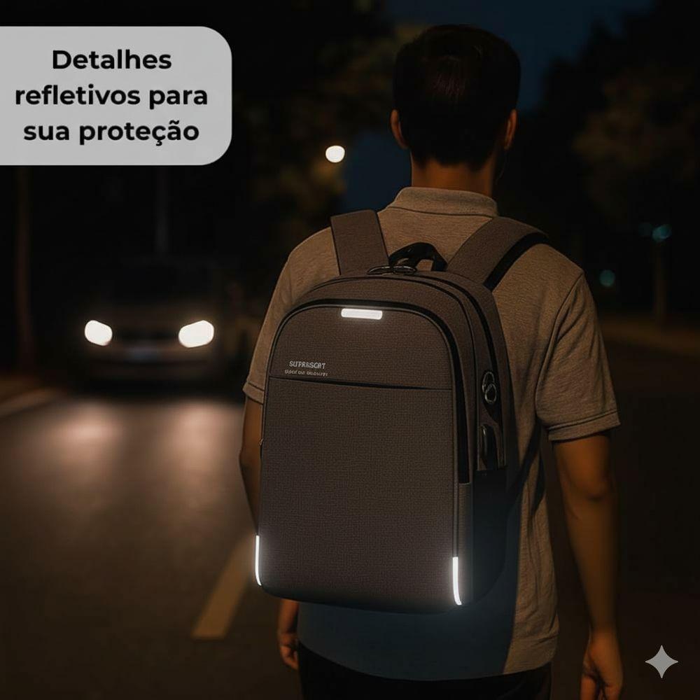 Mochila Para Notebook Executiva Usb Antirrespingos Com Compartimento Acolchoado Cinza - 6