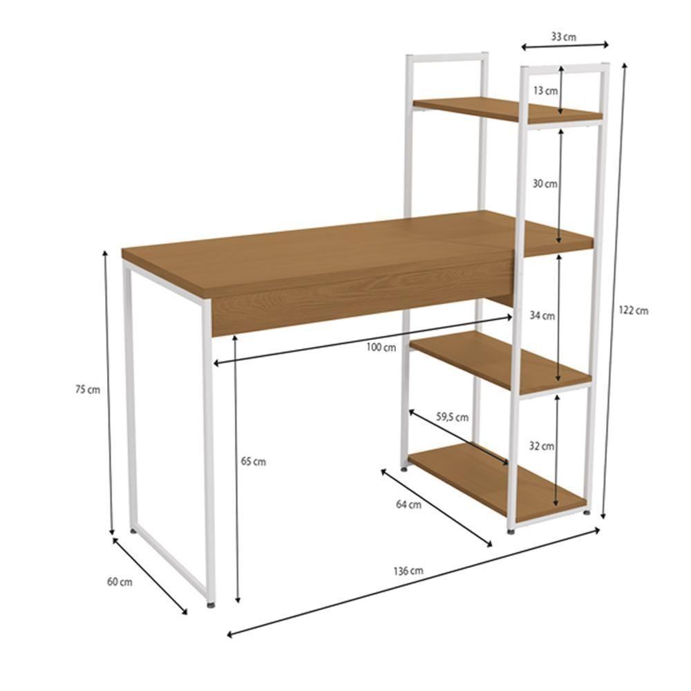 Mesa Escrivaninha E Estante Alta 4 Portas Canela Branco Kpb Canela Branco - 5