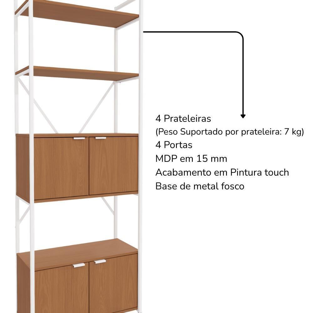 Mesa Escrivaninha E Estante Alta 4 Portas Canela Branco Kpb Canela Branco - 6