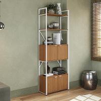 Mesa Escrivaninha E Estante Alta 4 Portas Canela Branco Kpb Canela Branco - 3