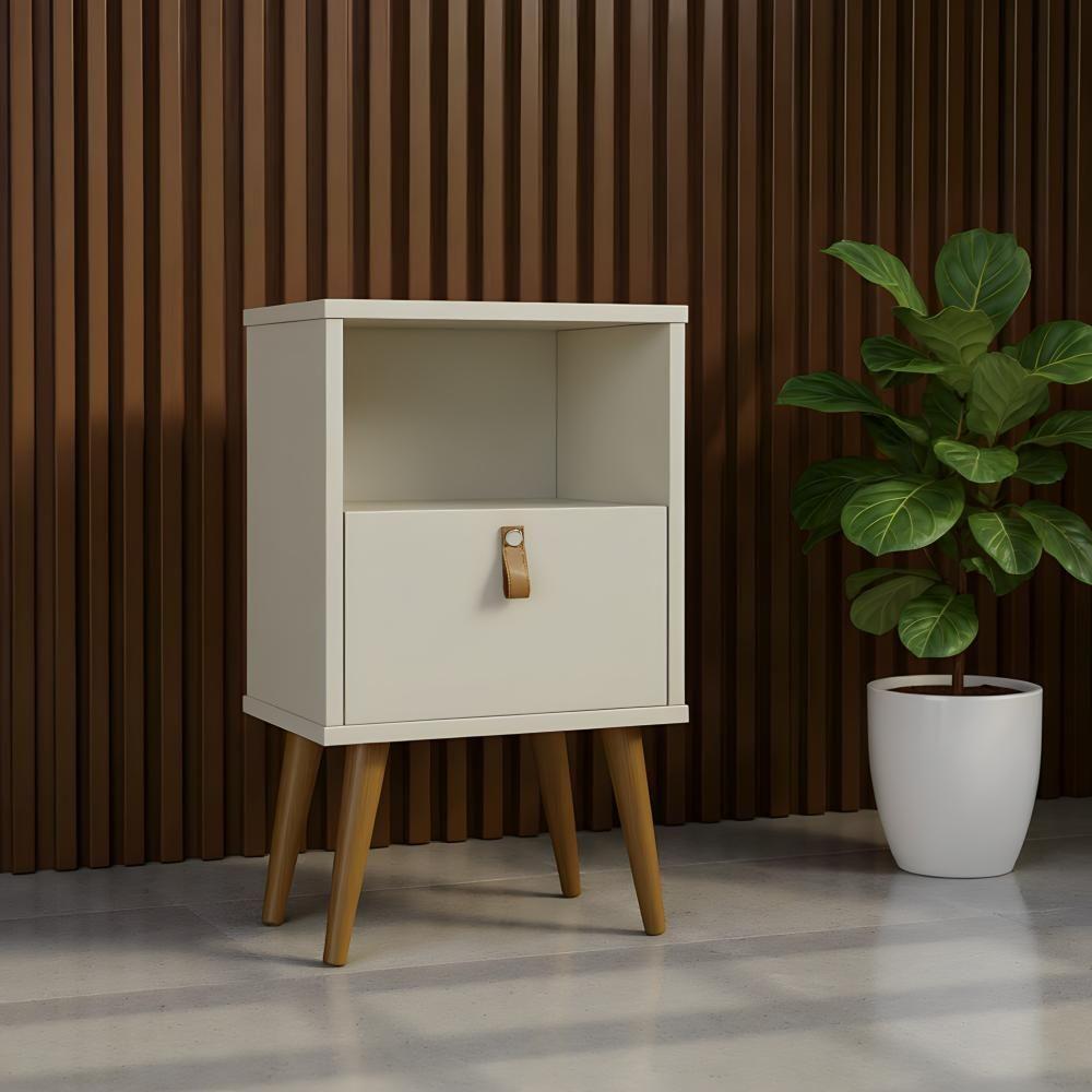 Mesa De Cabeceira 1 Gaveta Off White Pés Palito - 1