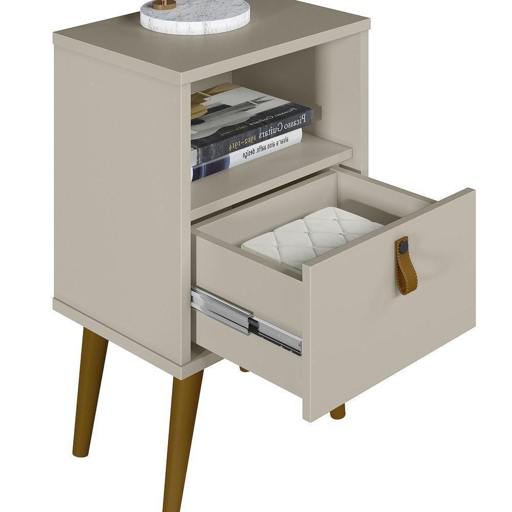 Mesa De Cabeceira 1 Gaveta Off White Pés Palito - 3