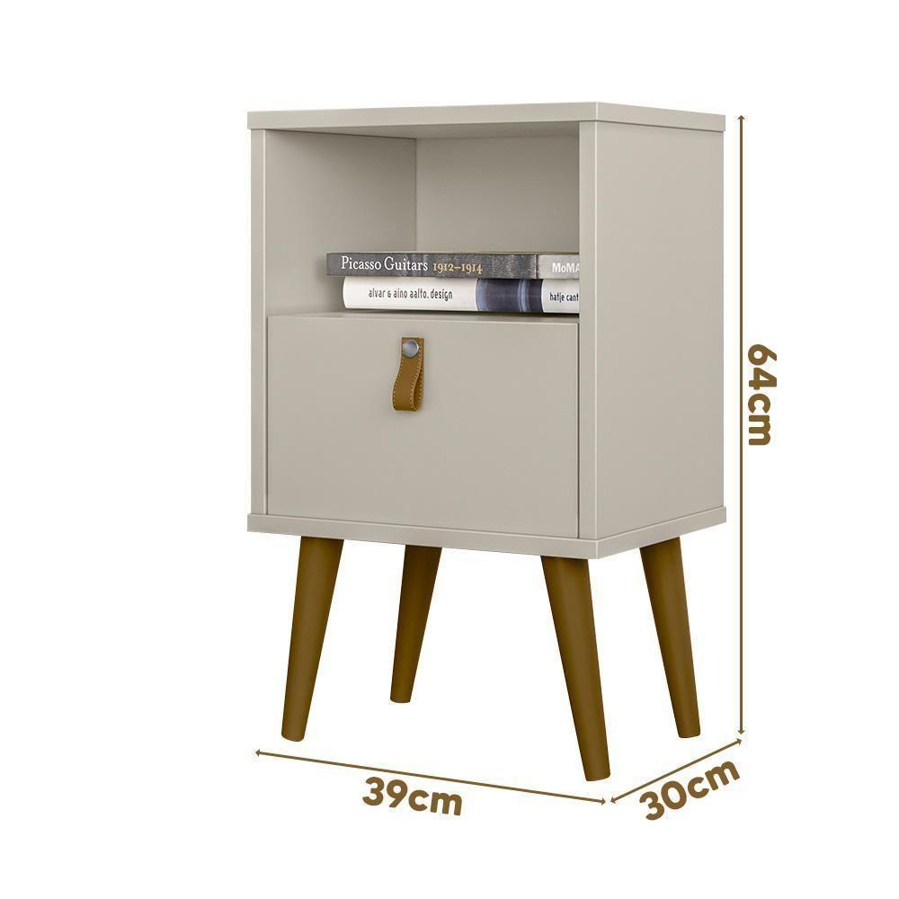 Mesa De Cabeceira 1 Gaveta Off White Pés Palito - 4