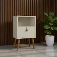 Mesa De Cabeceira 1 Gaveta Off White Pés Palito - 1