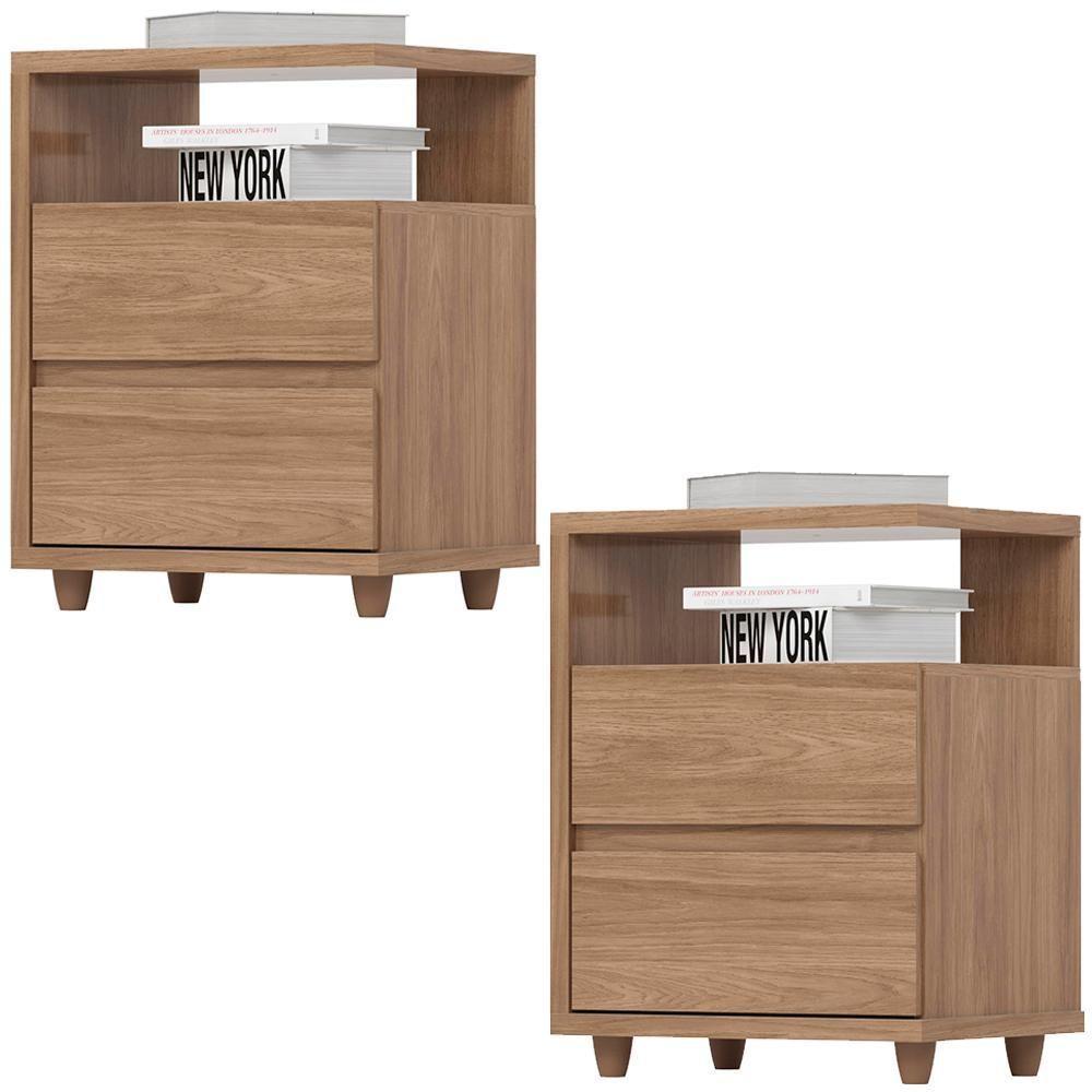 Kit 2 Mesas De Cabeceira 2 Gavetas 48 Cm Campeche Jequitiba Henn Jequitiba - 1