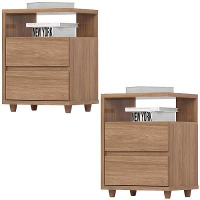Kit 2 Mesas De Cabeceira 2 Gavetas 48 Cm Campeche Jequitiba Henn Jequitiba