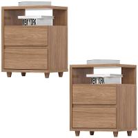 Kit 2 Mesas De Cabeceira 2 Gavetas 48 Cm Campeche Jequitiba Henn Jequitiba - 1